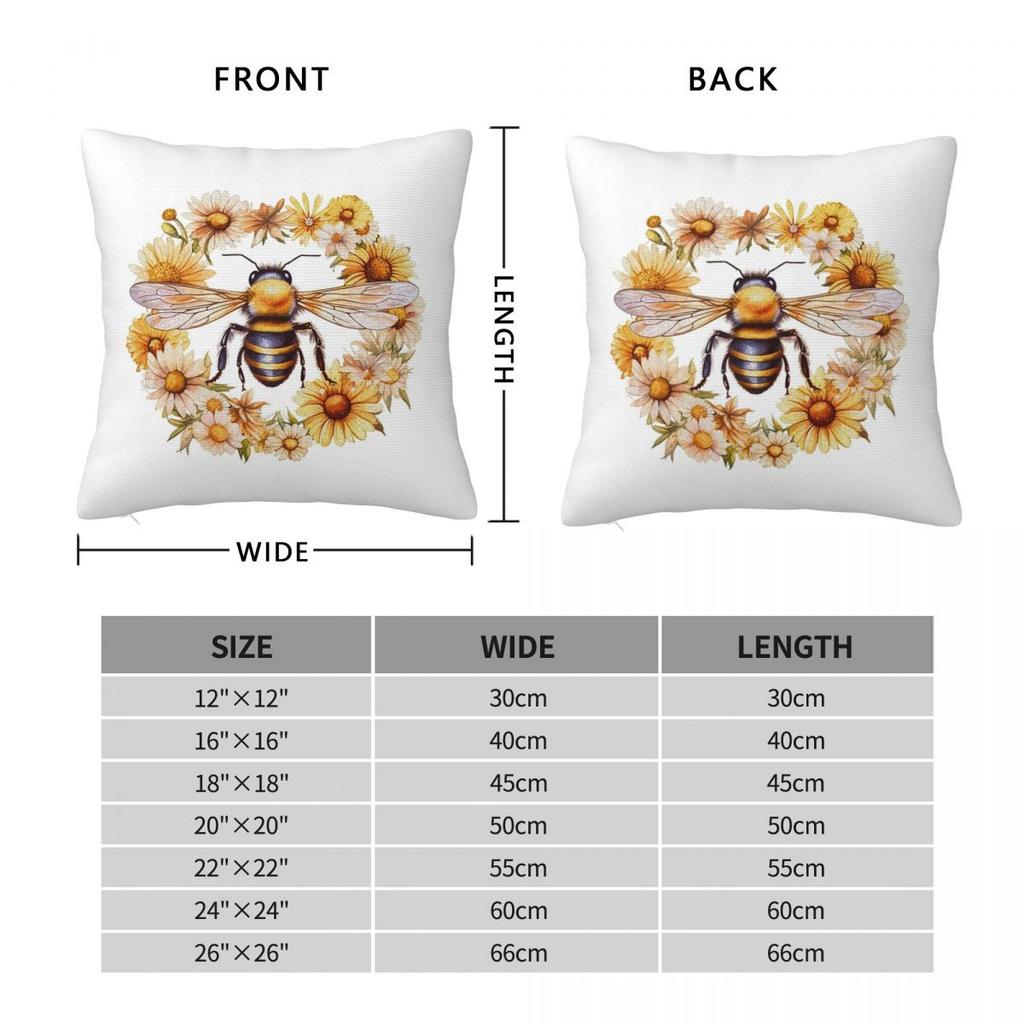 Bee And Flowers Square Pillowcase Cushion Cover Pillow Case Throw Pillow Cover for Home Sofa Living Room