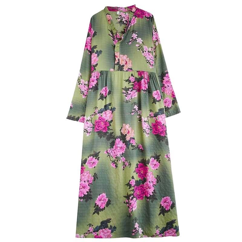 Bohemian Printed Loose Long Sleeve Hem Long Dresses