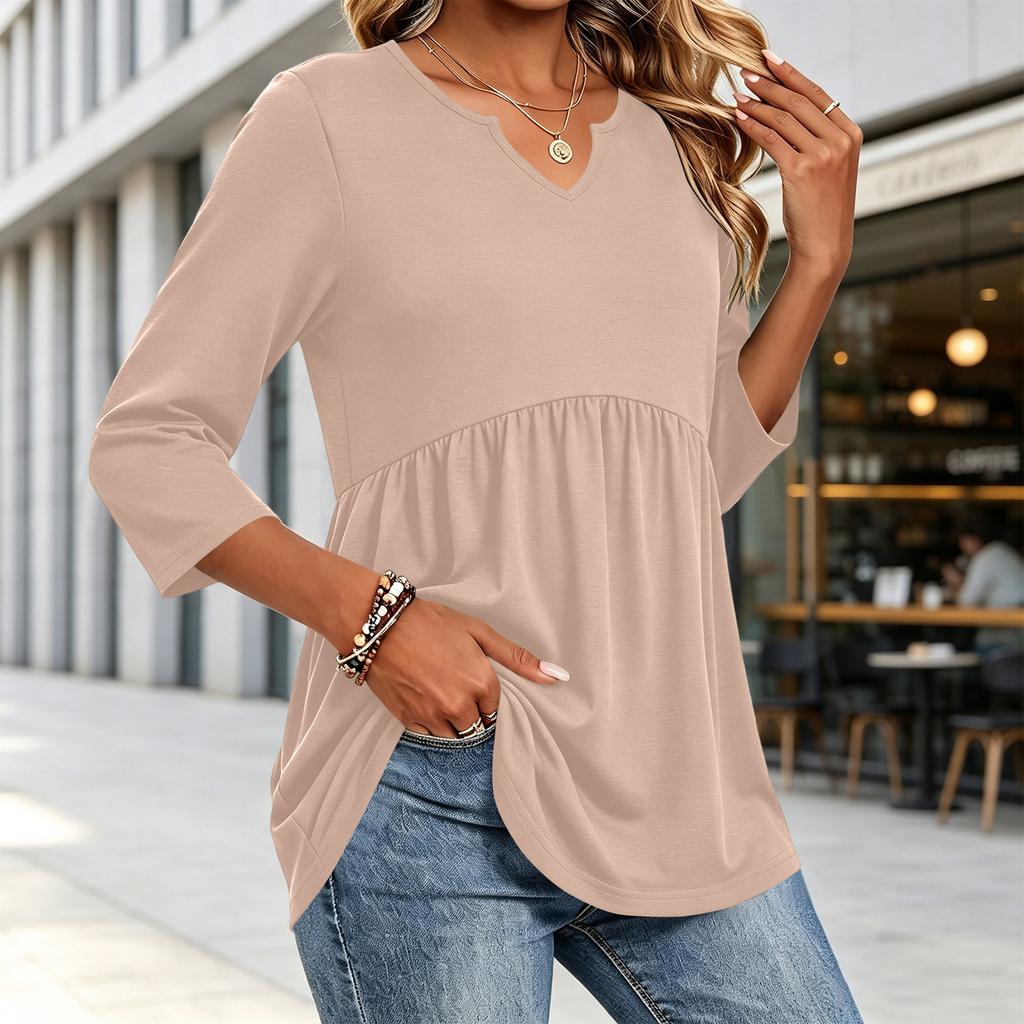 Women's Fashion Casual V-Neck Three-Quarter Sleeve Shirt