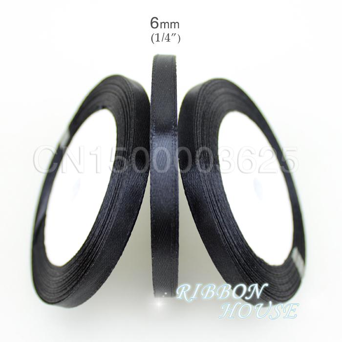 (25 yards/roll) 1/4" (6mm) Black Single Face Satin Ribbon Webbing Decoration Gift Christmas Ribbons