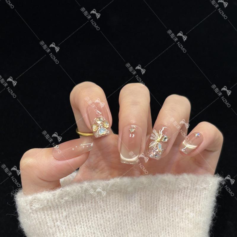 Butterfly Bright: Handmade Cat Eye Rhinestone Nails