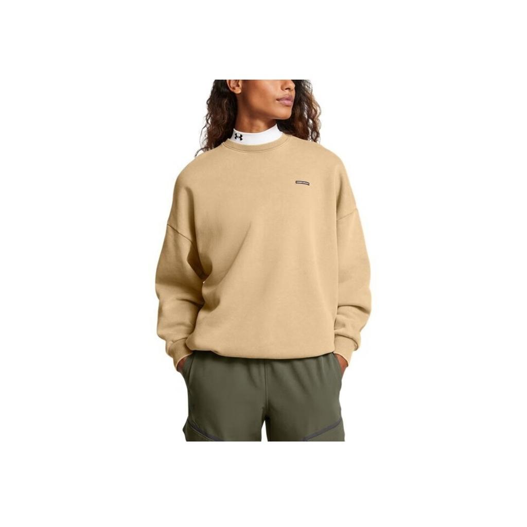 Under Armour Icon FW24 Round Neck Letter Casual Long Sleeve Sweatshirt Women Sweatshirt Camel-Brown 1386486-263
