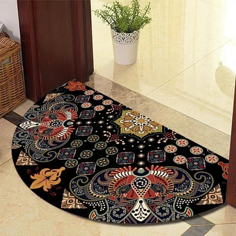 1PC Retro Door Rug Semi-circular Floor Mat Entrance Door Rugs Non-slip Absorbent Bathroom Mat Room Home Decoration Hogar Tapete