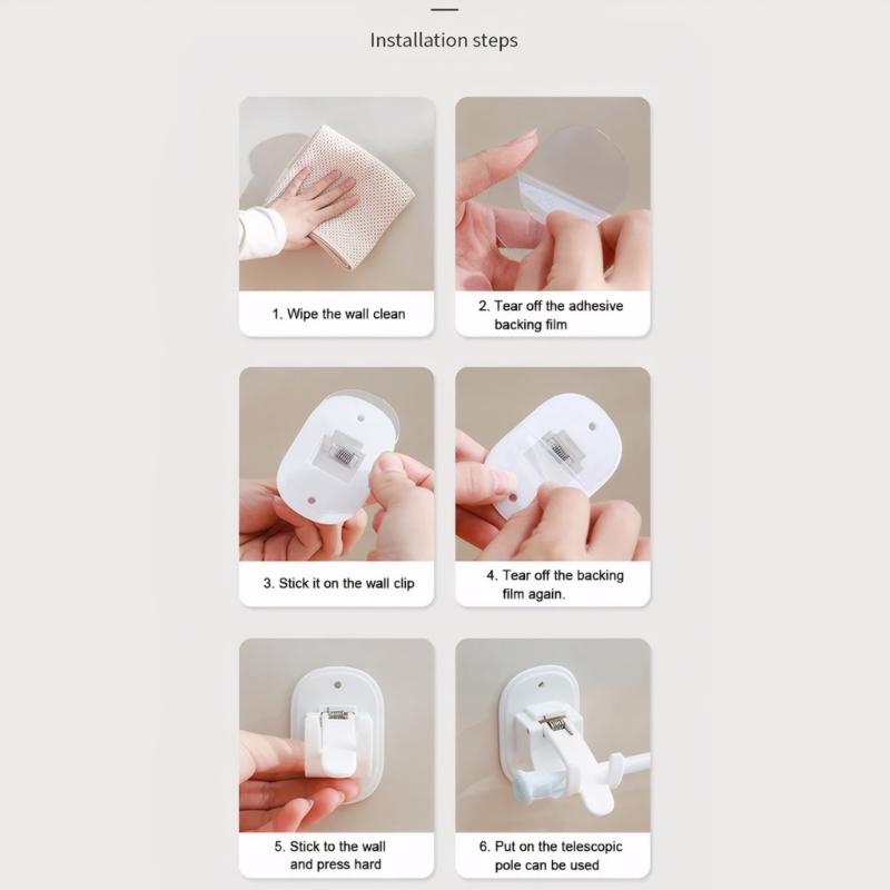 Modern Adhesive Hooks For Curtains 6Pieces No Drilling ABS Mounting Brackets Shower Rod Clips Hangers Kitchen Bedroom