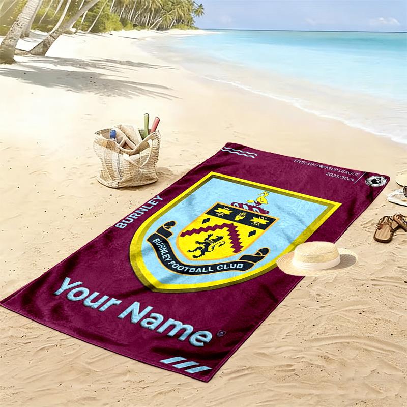 Name Custom Burnley FC Print Beach Towel, Large Soft Quick Dry Towel for Beach Camping Swimming