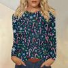 Women's Fashion Casual Christmas Printed Round Neck Long Sleeve Pullover Top