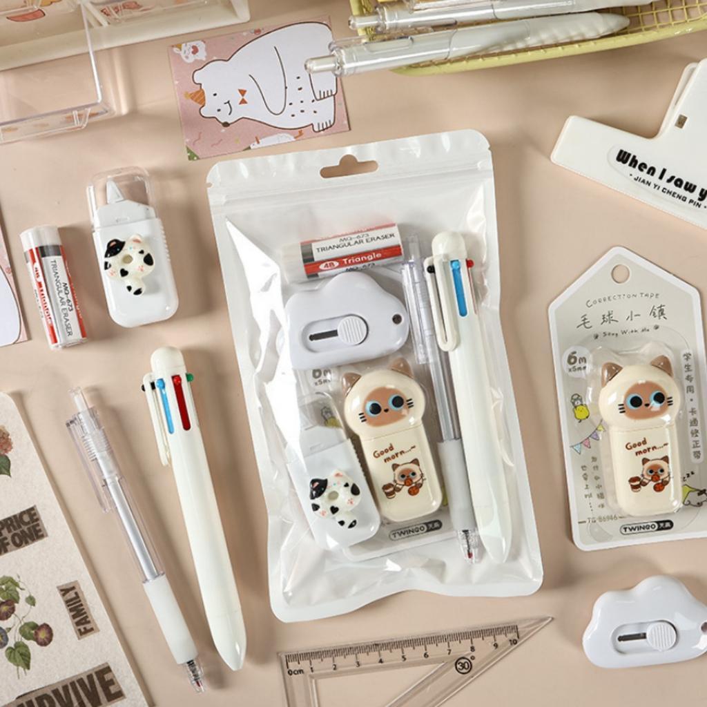 Cute Meow Cartoon Stationery Set Children Student Learning Gift Classroom Prizes Birthday Present Back To School Stationery Kit