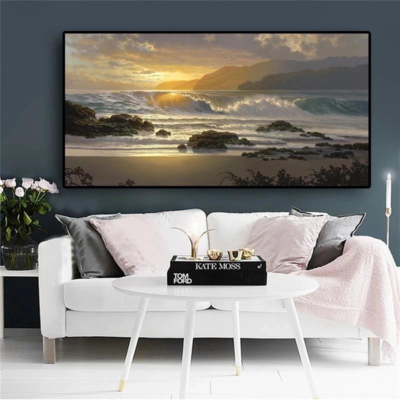 Sunset Beach Landscape Wall Art Canvas Painting Scandinavian Poster and Print Sea Wave Seascape Wall Picture Home Decor Cuadros