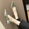 Fashion Pointed Toe Chunky Heels Women's Shoes Leather Casual Block Heel Ladies Pumps with Medium on Promotion Fashion Genuine Mark Y2k