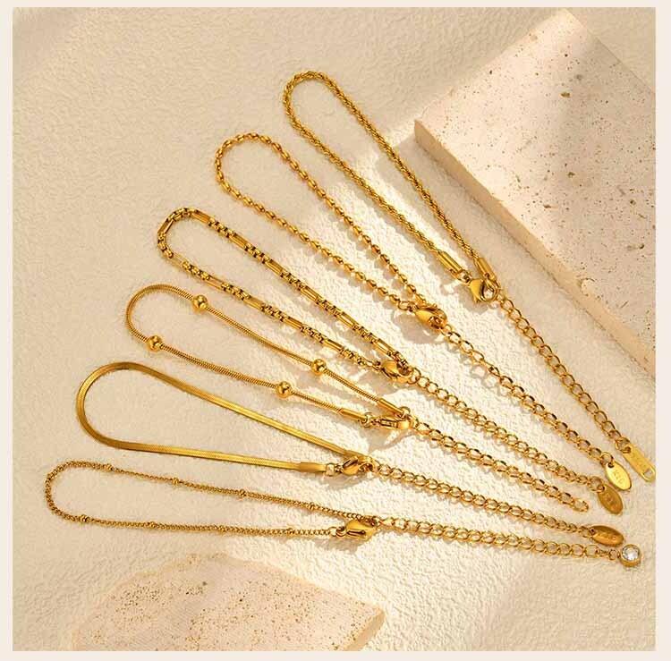18K Real Gold Plated Bracelet Stackable for Women, Dainty Satellite Link Chain Bracelets Adjustable Minimalist Jewelry