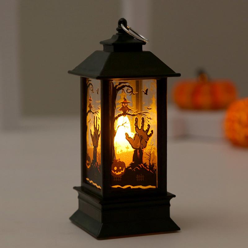 Halloween Led Candle Lantern Vintage Witch Castle Pumpkin Ghost Pagoda Wind Lantern Hanging Indoor Outdoor Party Decor Supplies