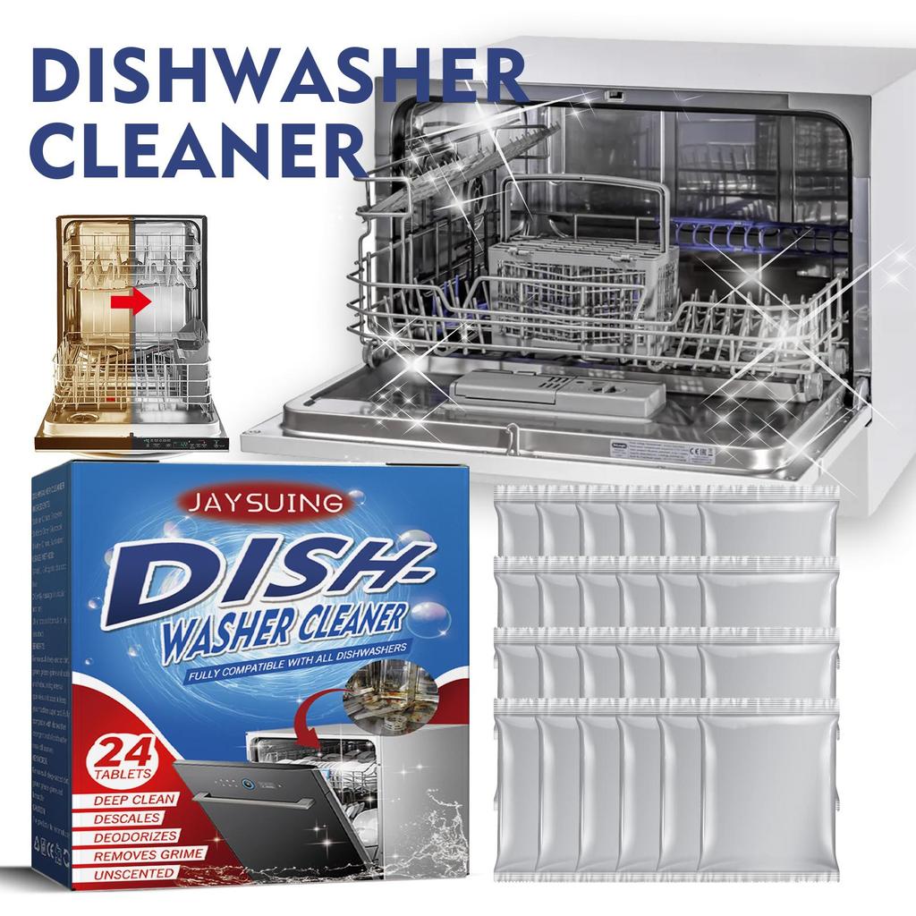 Jaysuing Dishwasher Cleaning and Descaling Tablets (24pcs) - Removes Heavy Grease and Stains from Dishwashers. Household Dishwasher Cleaner.