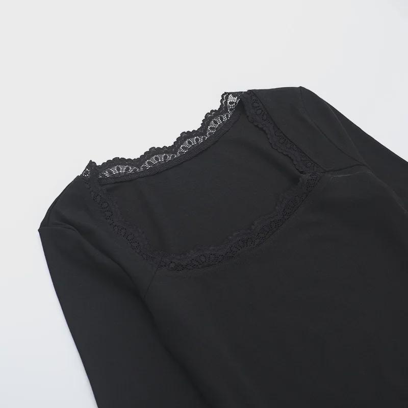 2025 Spring/Summer European & American Style Women's Sexy Slim Lace Long Sleeve Top