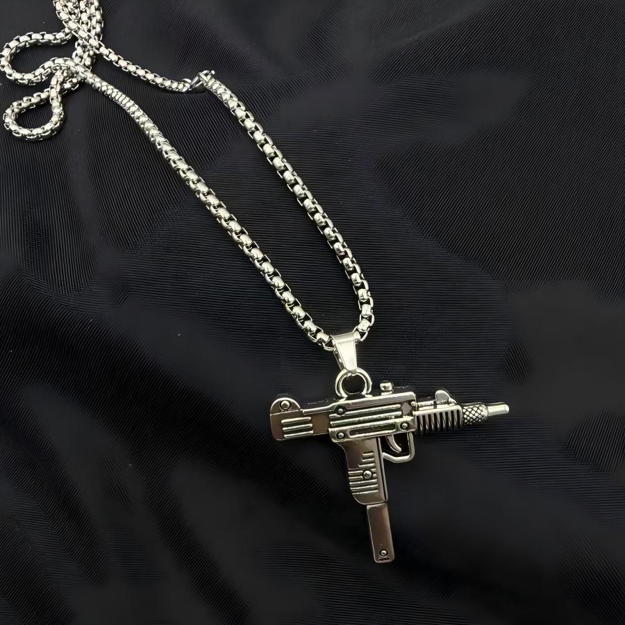 Collana Hip-hop in Acciaio Titanio Pendente a Forma di Pistola da Uomo Gioielli di Lusso alla Moda