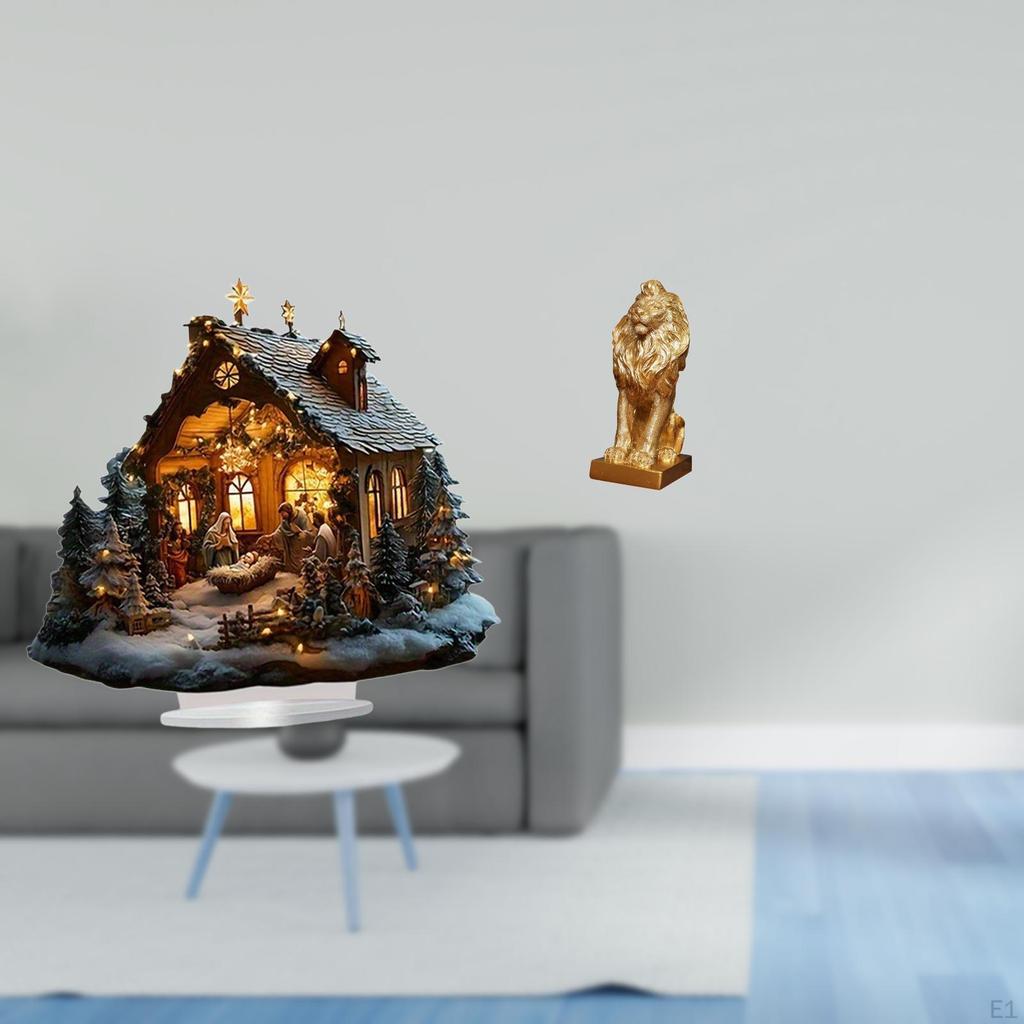 Nativity Scene Sculpture Acrylic Table Ornament Lion Statue Resin Figurine Standing Centerpiece with