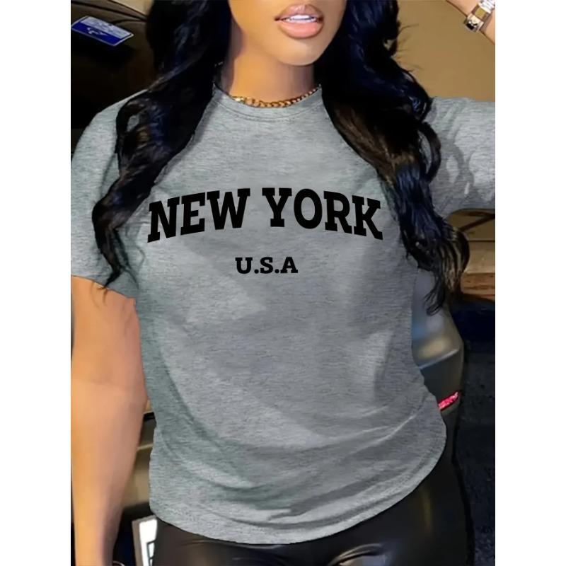 Letter Print Short Sleeve Crew Neck Women's Casual Summer Spring Fit Breathable Fabric Comfortable Harajuku Streetwear