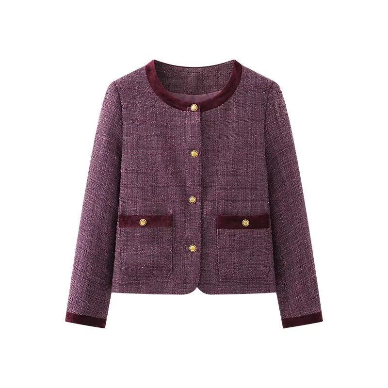 

Za Export New Arrival Women s Clothing ZR Fashion Style Classic Style Fashion All-Match Daily Niche Style round Neck Long Sleeves Outwear Deep purple L