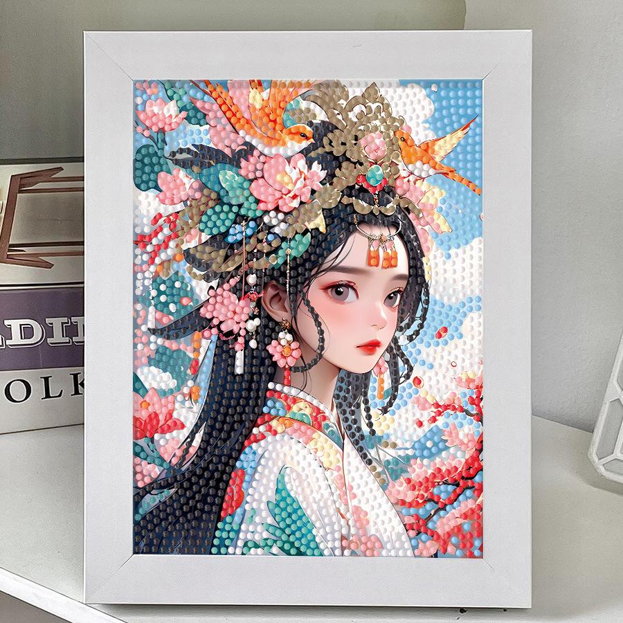 Guochao Style Peking Opera Cartoon Animation Diy Diamond Sticker To Relieve Boredom Hand Paste Light Luxury Living Room Bedroom Decoration Painting