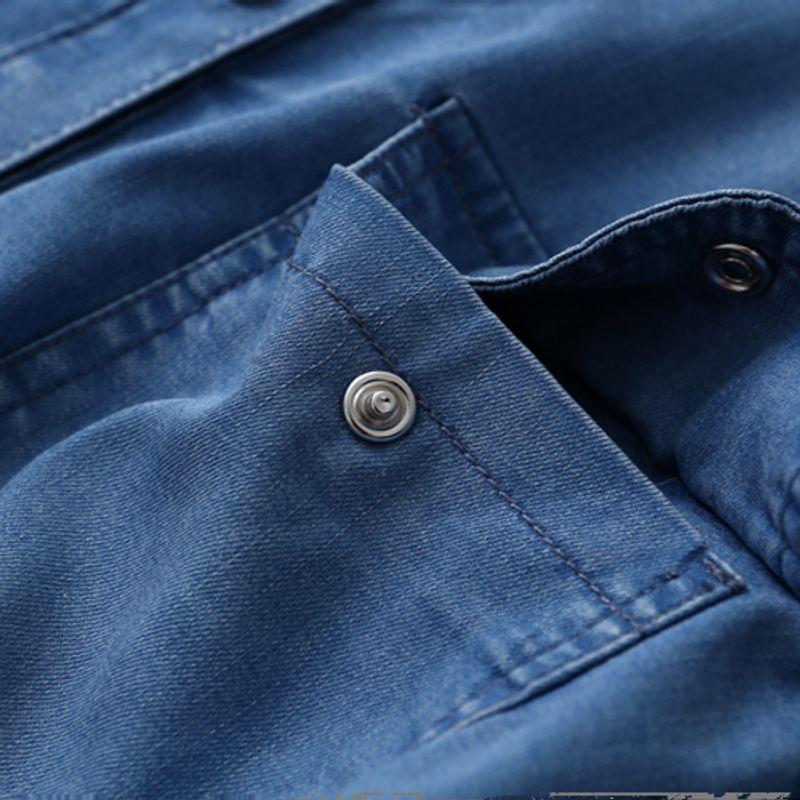 Export Export Retro Washed Denim Short-Sleeved Shirt Dress Female Loose Slim Looking Multi-Pocket Shoelace Tencel Dress