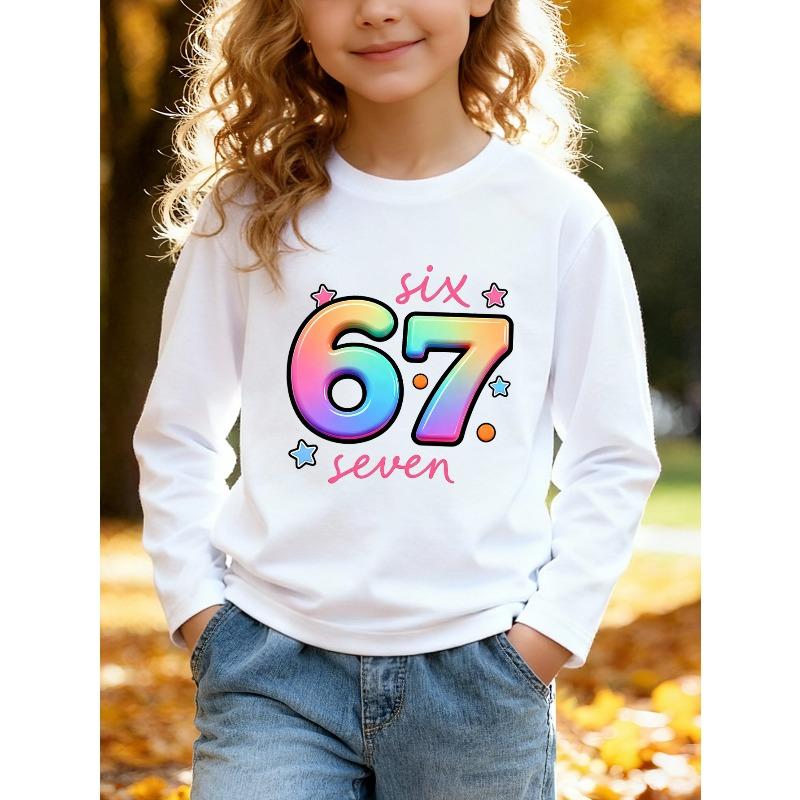 Kids Unisex Crewneck Sweatshirt, Rainbow Gradient Bubble 67 Six Seven Star Dot Print Long Sleeve Pullover, Soft Sweatshirts for Boys Girls Ages 4+