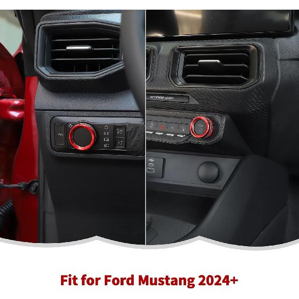 RT-TCZ Headlight Knob Cover Audio Volume Switch Cover Trim Center Console Interior Accessories for Ford Mustang 2024 2025 (Red)