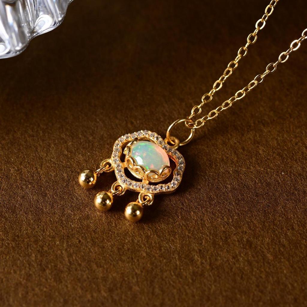 Elegant S925 Sterling Silver Opal Ruyi Peace Lock Necklace - High-End Chinese Style Pendant for Women