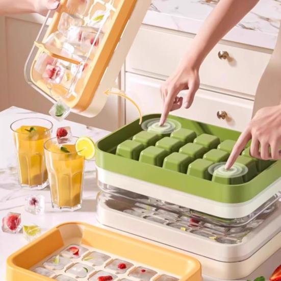 Press-Release Ice Cube Tray with Lid Food-Grade Silicone Popsicle Mold for Freezer Leak-Proof Stackable Ice Maker for Home Party