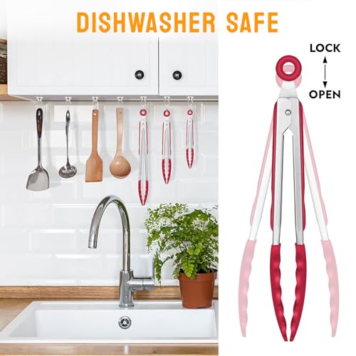 Hotec Prémiové nerezové uzamykatelné kuchyňské kleště se silikonovými špičkami, Sada 3 kusů - 7", 9" a 12", Vícebarevné