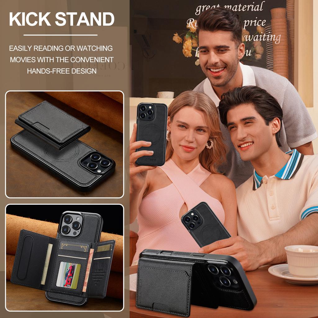 Compatible with iPhone 17 Pro magnetic card holder, 16 Plus protective case, 15 Max Apple two-in-one detachable phone case
