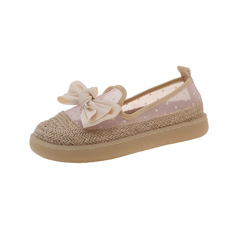 Fashion Bow Flats Loafers Shoes Women Weave Mesh Casual Soft Sole Sandals 2025 Trend Summer Beach Shallow Comfort Sandalias De Mujer