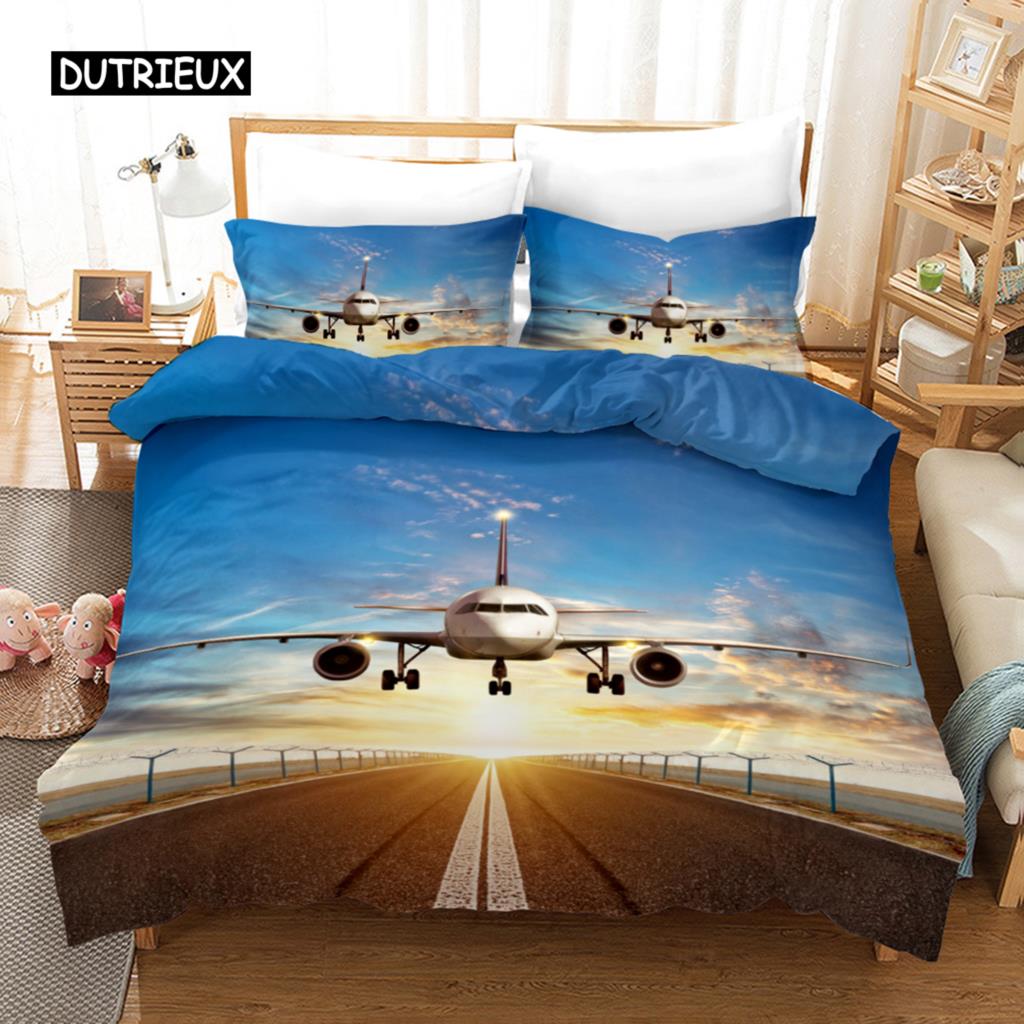 Plane Duvet Cover Microfiber Airplane Flying Through The Blue Sky Plane Theme Bedding Set for Boys Girls Double Queen King Size