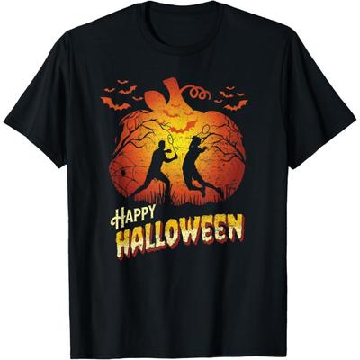 Badminton Player Silhouette Badminton Smash Halloween T-Shirt(1)