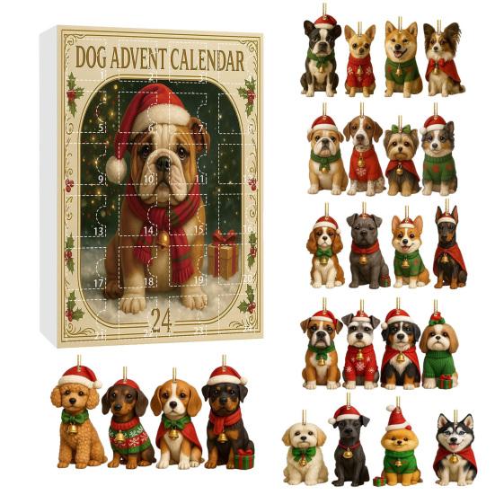 Dog Advent Calendar 2025 24 Days Christmas Countdown Calendar with Acrylic Animal Pendant 24