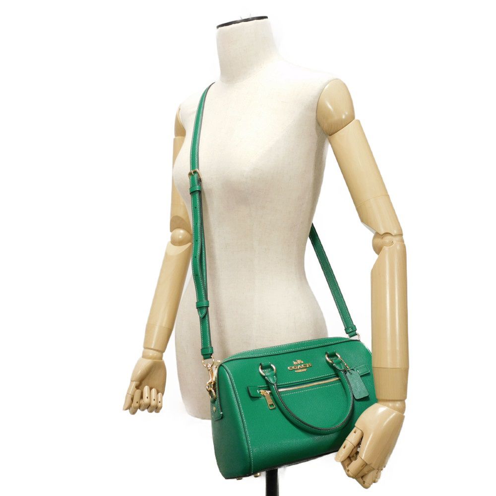 Used 9726 Roan Satchel 79946 7922 Cross Grain Calfskin 2-Way Shoulder Bag Crossbody with Metal Logo Green Unisex from