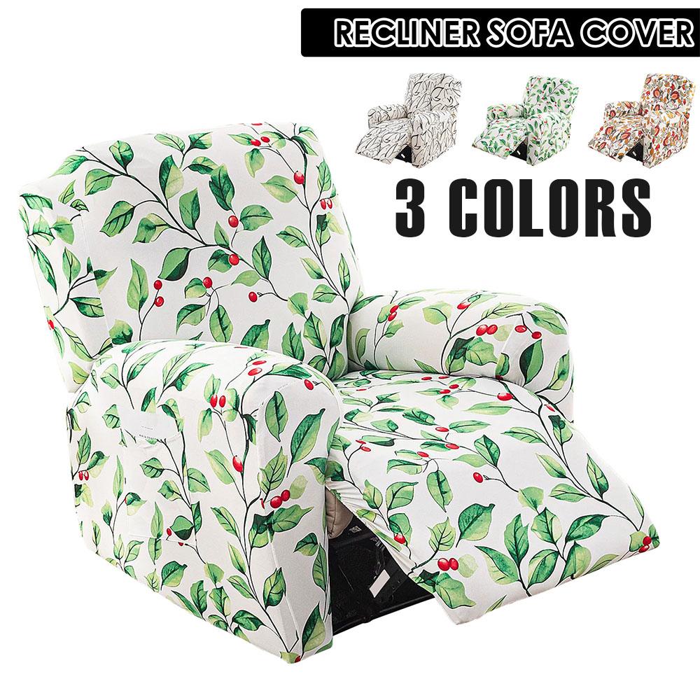 4Pcs Recliner Chair Cover Single Stretch Couch Covers with Side Pockets Non Slip Printed Sofa Protector Decorative Couch Cover