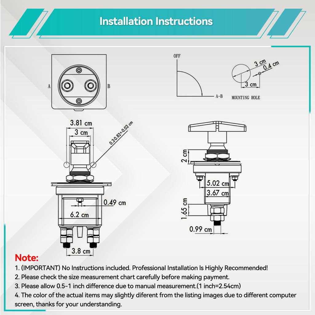 Autobatterie-Trennschalter, 1500 Ampere Geschwindigkeit, Hochleistungs-Batterie-Kill-Schalter, Muscle-Unterbrechungsschalter für Boot, LKW, Wohnmobil, 12 V, 24 V