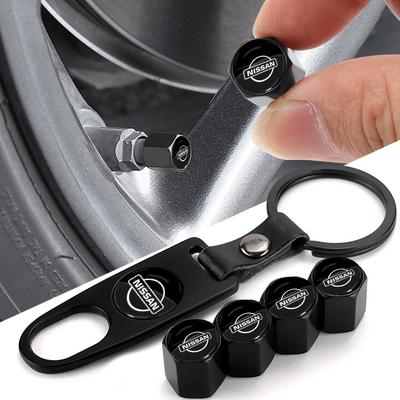 1 Set Bil Däckventilhatt Hjulstamsskydd med Nyckelring med Nyckel För Qashqai X J10 J11 Trail Tiida Teana Skyline Juke X-trail Almera
