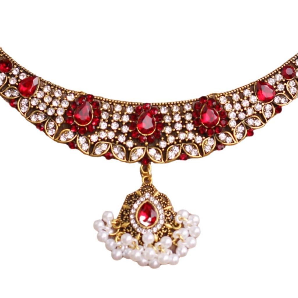 European-American Tassel Gem Rhinestone Necklace & Earring Set: Ethnic Retro Luxury Pearl Clavicle Chain