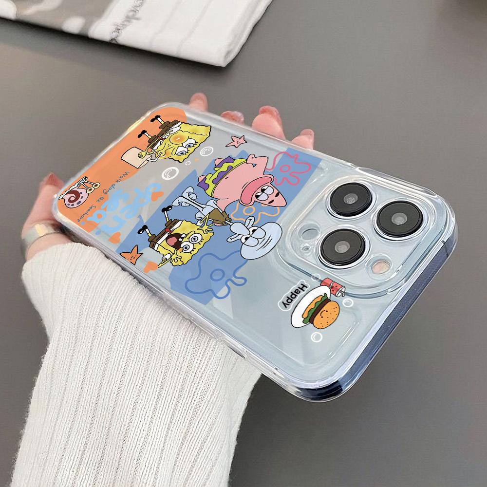 Süße SpongeBob S-Quadratpants Handyhülle für iPhone 17 Air 16 15 14 Plus 13 12 11 Pro Max X Xs XR 8 e Weiche TPU Transparente Hülle