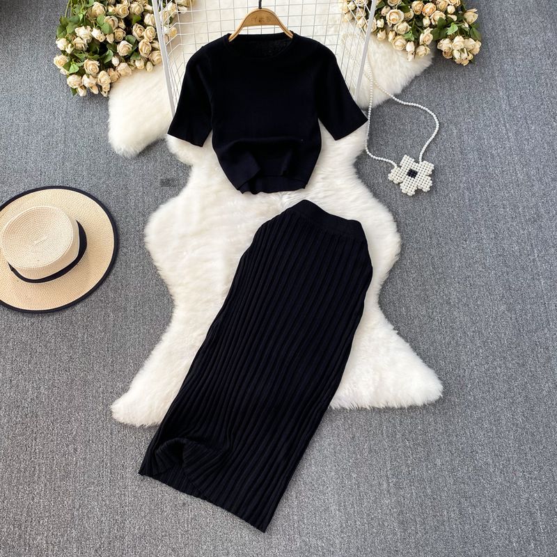 K-style round Neck Knitwear Mid Length Long Length Fashion Suit
