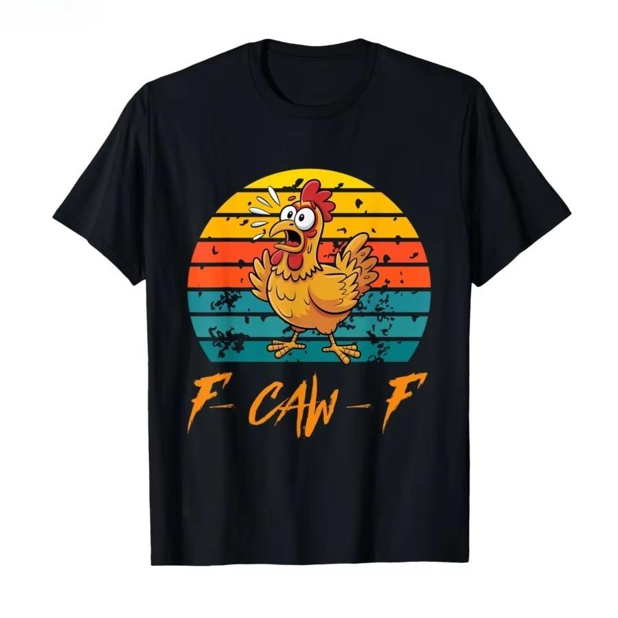Vintage T Shirt Summer Funny Chicken F-CAW-F What The Heli Poultry Humor Leisure T-Shirts Cotton Tshirt Unisex Breathable Top