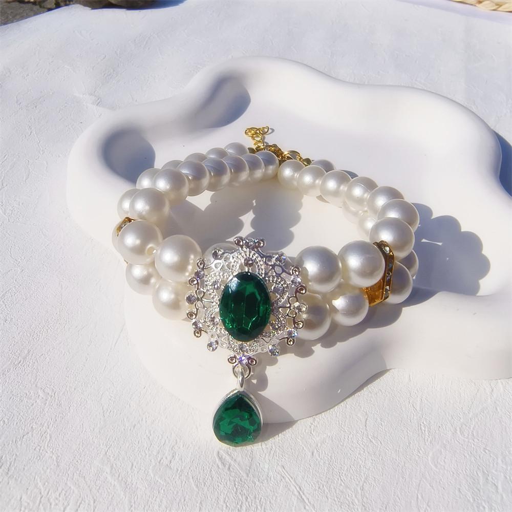 Original design pet heart of the ocean pearl necklace cat dog luxury gemstone double collar jewelry