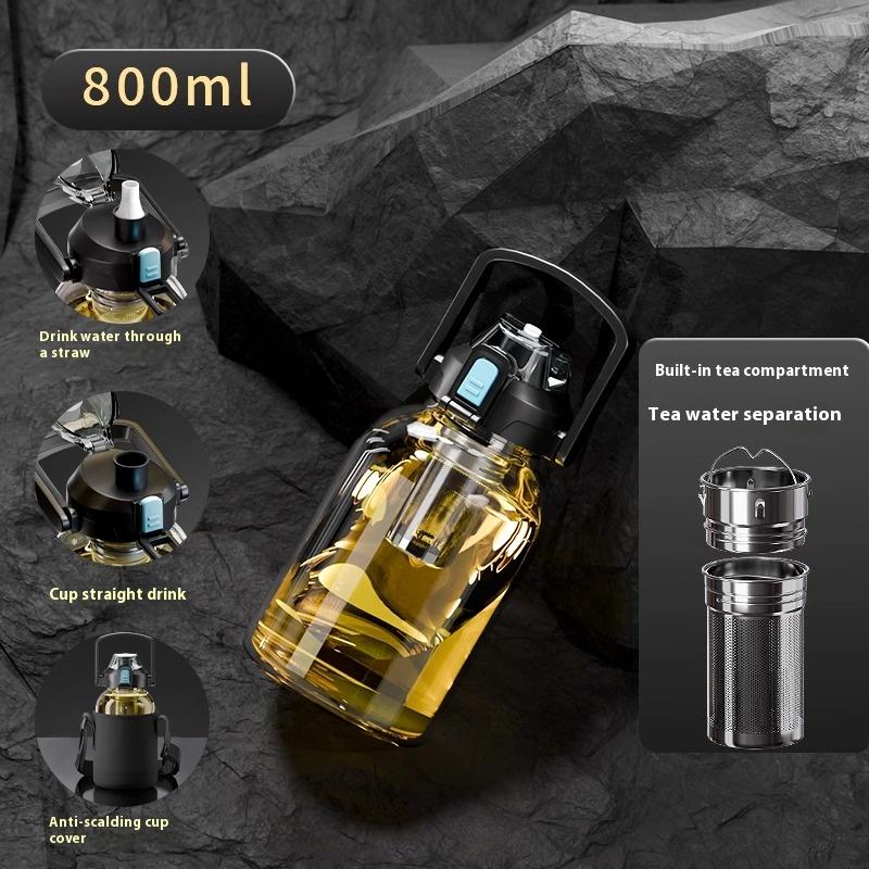 Outdoor Sportbecher mit großer Kapazität, hochtemperaturbeständig, transparentes Glas, tragbar, tragbar, Tee-Trenntasse