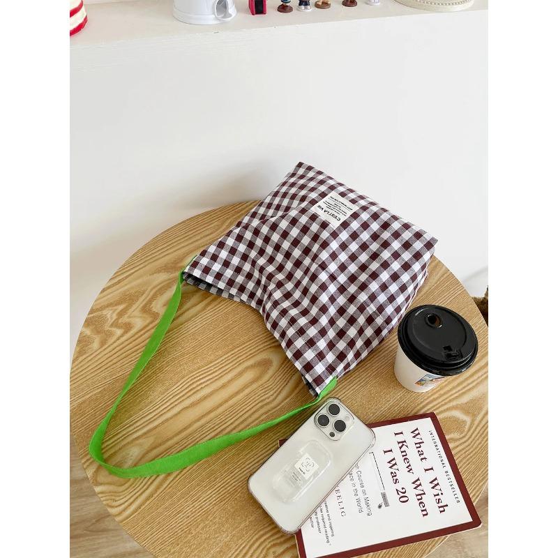 Ctrast Color Checked Ladies Shoulder Bag Large Capacity Women's Plaid Handbags Canvas Commuter Female Tote Shopping Bags