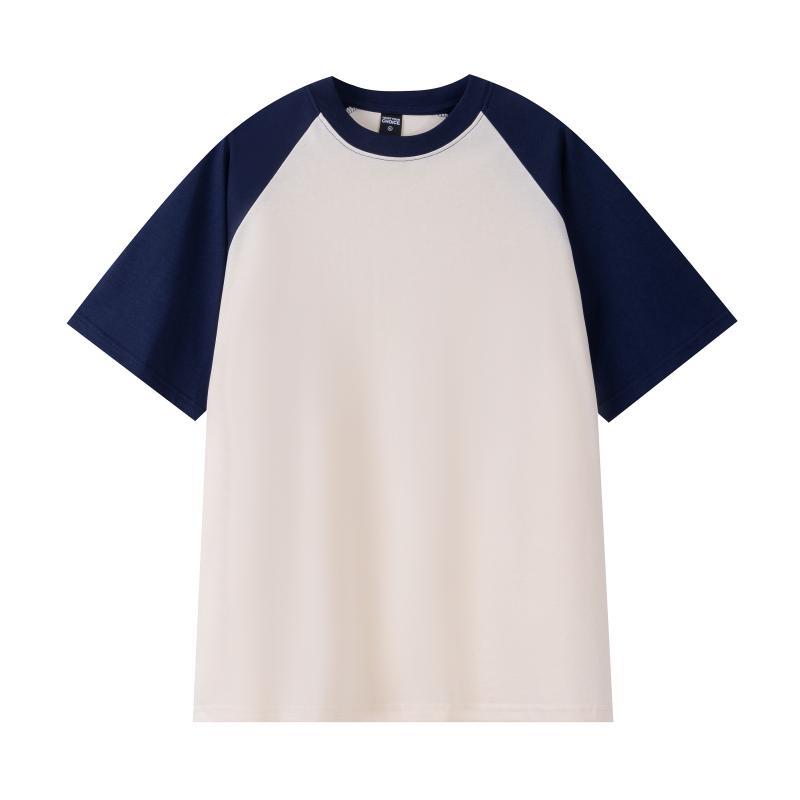 Spring and summer g heavy loose top American retro pure cotton shoulder ramp short sleeve contrasting color couple T-shirt contrasting color design