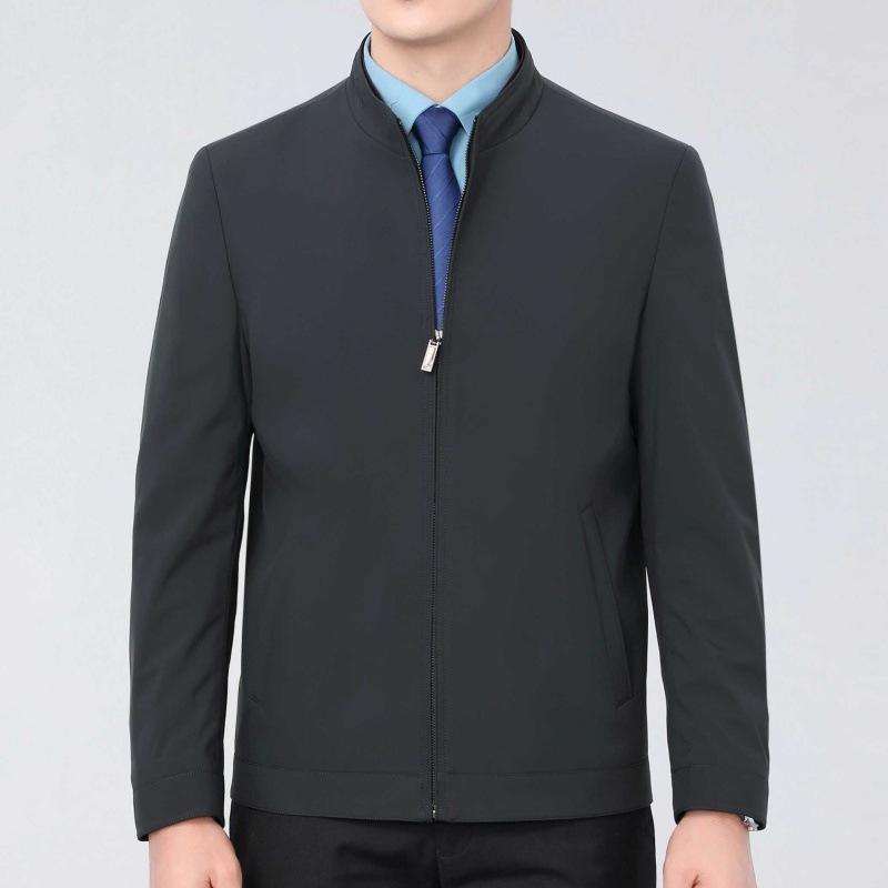 Casual Jacket for Middle-aged Men with Lapels, Spring and Autumn Mulberry Silk Thin Section, Middle-aged and Elderly Dad Wear Leadership Jackets