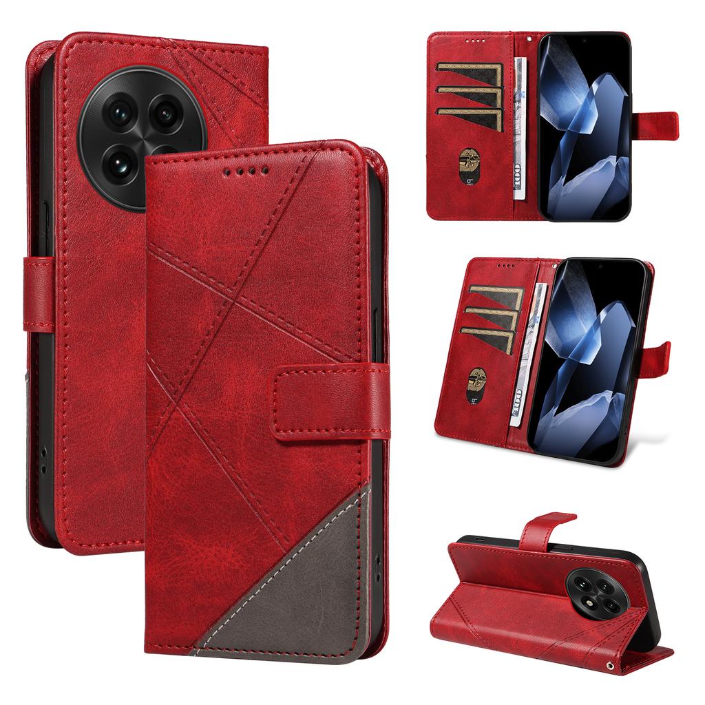 For OnePlus 13 Leather Case Geometric Line Design Wallet Phone Cover with Wrist Strap