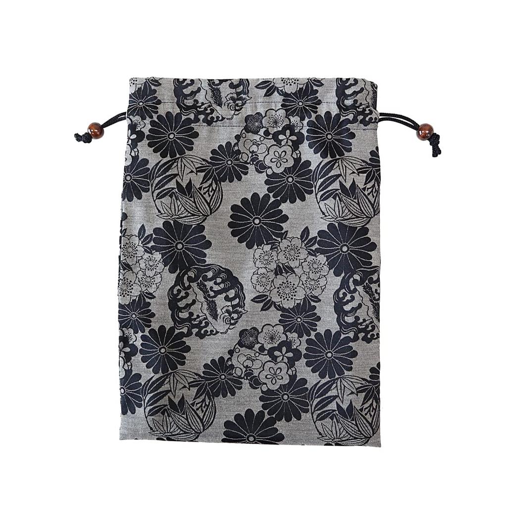 COCOLUCK Japanese Pattern Drawstring Small Item Made In for Goshuin Books Bag, Large, Organizer, Japan, (Black)