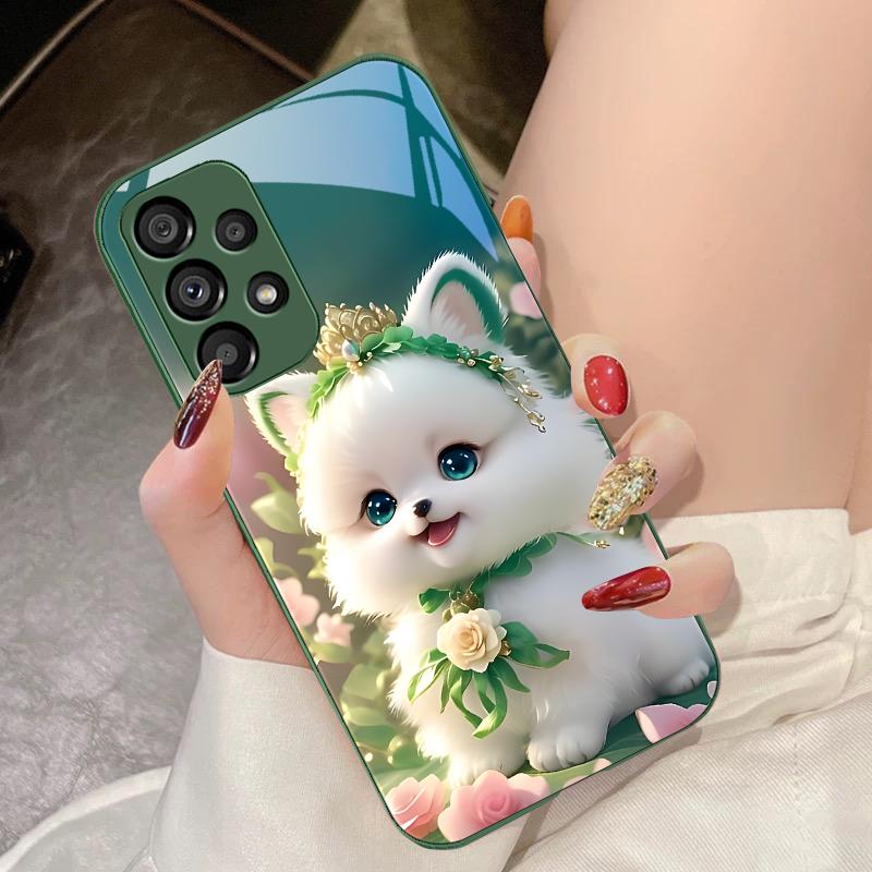 Cute Little Dog Green For Samsung Galaxy S10 4G S20 11E 30 S21 21Fe 22 S24 Pro S23 Ultra 5G S8 S9 Tempered Glass Phone Case