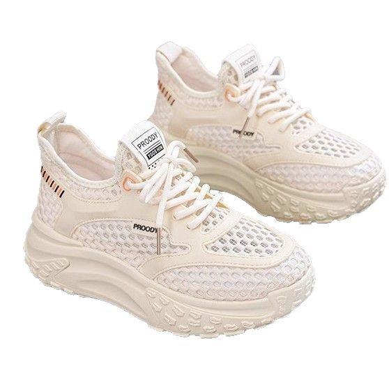 Mesh Breathable Sneakers 2025 Spring and Summer Dad Shoes New Versatile Thick Soles Heightening Super Hot Casual Shoes